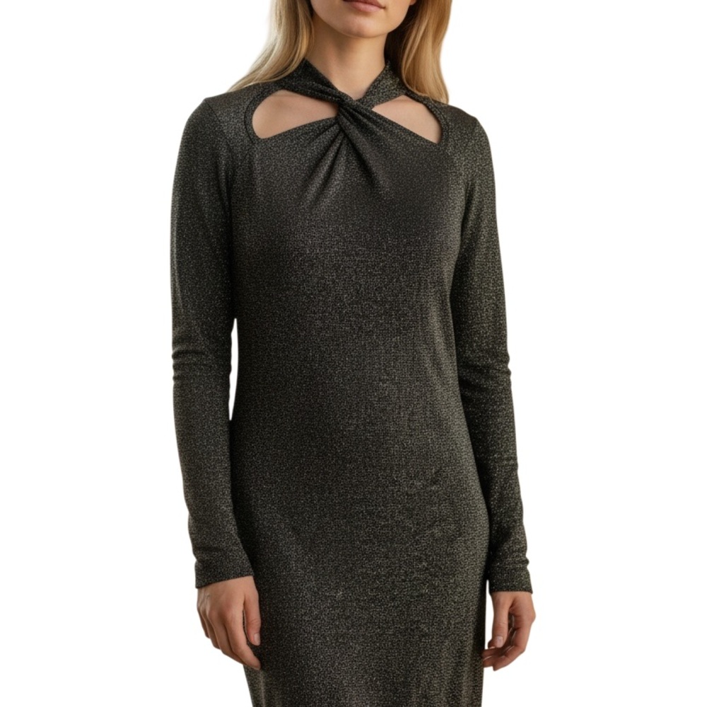 Michael Michael Kors Women’s Black Gold Metallic Knit Dress Size PM